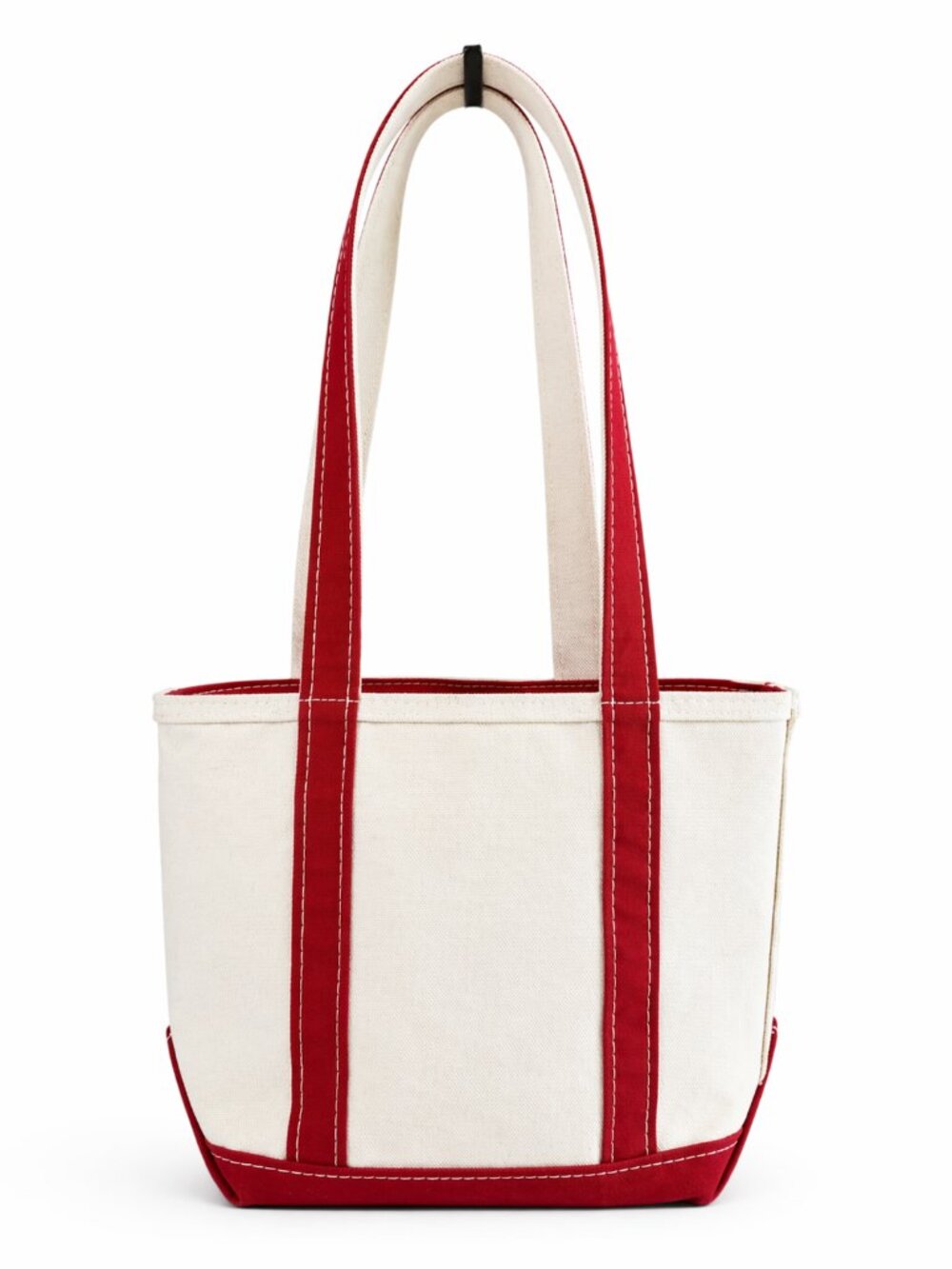 LL BEAN Boat and Tote Zip Top Long Handle Small Canvas Tote Bag Red